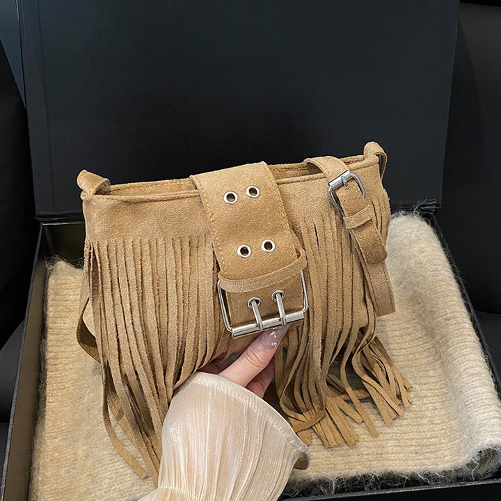Damen Umhängetasche mit geflochtenem Fransen-Design und verstellbarem Schulterriemen Nord Taschen
