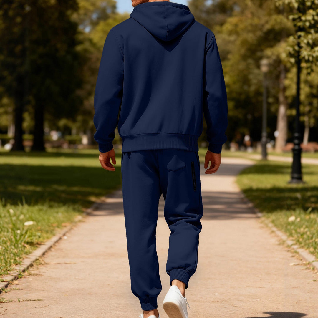 Herren nan Kapuzensweat-Set mit durchgehendem Reißverschluss, Kängurutasche und konischer Jogginghose mit Reißverschlusstaschen Nord Taschen