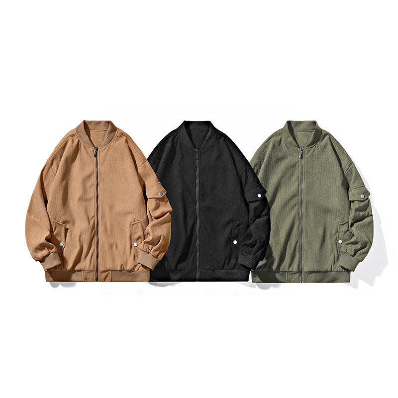 Herren Bomberjacke im Cordstruktur-Look mit Utility-Ärmeltasche, verdecktem Reißverschluss & gerippten Bündchen Nord Taschen