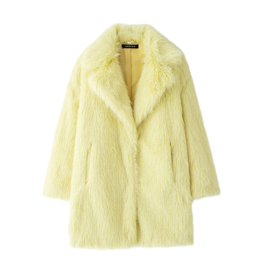 Damen Faux-Fur-Mantel mit Oversize-Schalkragen und langem, taillenfreiem Schnitt Nord Taschen