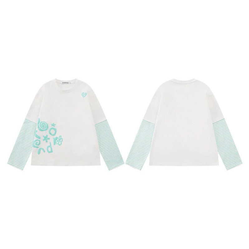 Damen Lagen-Langarmshirt im Layer-Look mit gestreiften Einsatzärmeln und verspieltem Grafik-Doodle-Print Nord Taschen