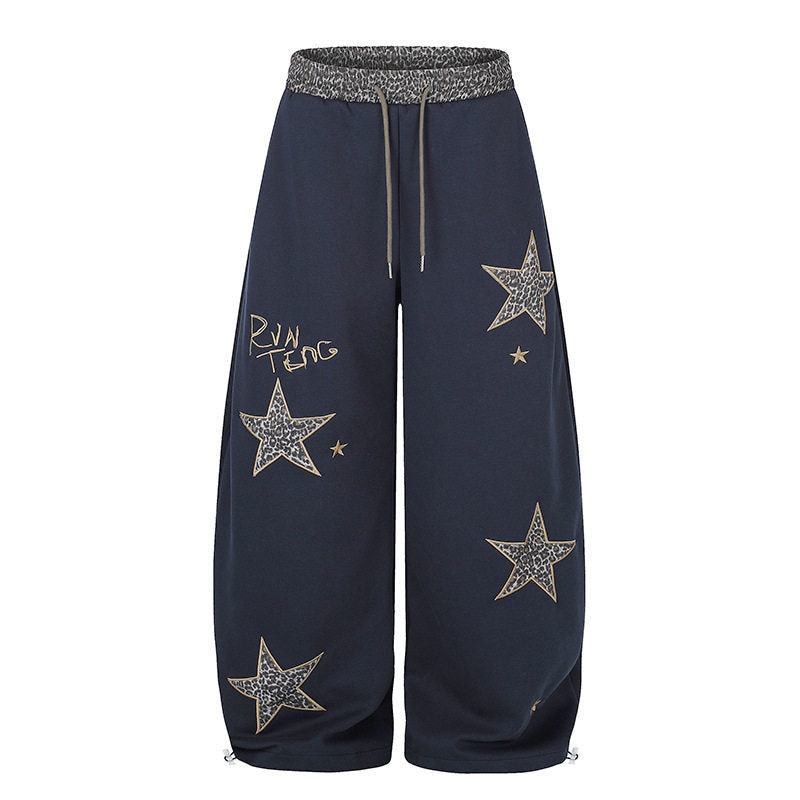 Damen Extraweite Palazzo‑Sweathose mit Leo‑Taille, Stern‑Applikationen und Kordelzug Nord Taschen