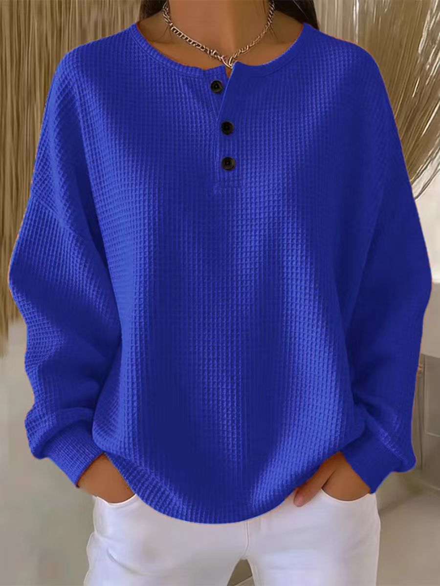 Damen Waffelstrick-Henley-Longsleeve mit Knopfleiste und Oversize-Passform Nord Taschen