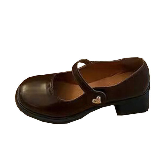 Damen Mary-Jane Schuhe mit modischer Herzschnalle und komfortablem Blockabsatz