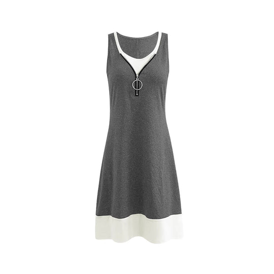 Damen ärmelloses Sommerkleid mit modischem Reißverschluss und Kontrastdetails