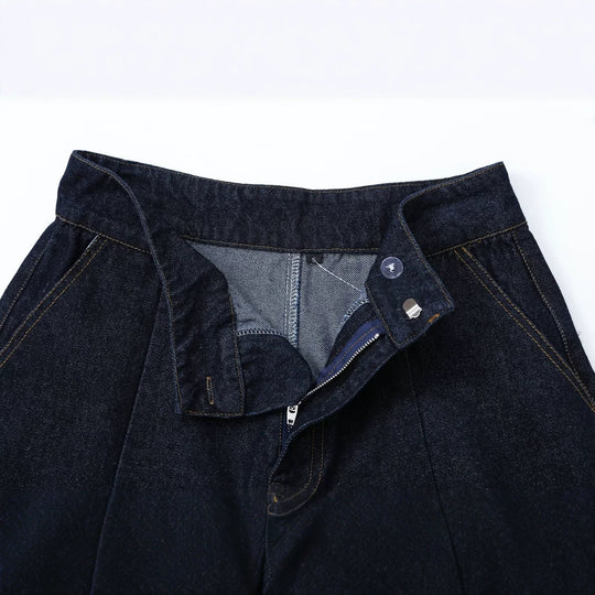 Damen Hochtaillierte weite Denim-Hose mit Bundfalten und zentraler Bügelfalte Nord Taschen