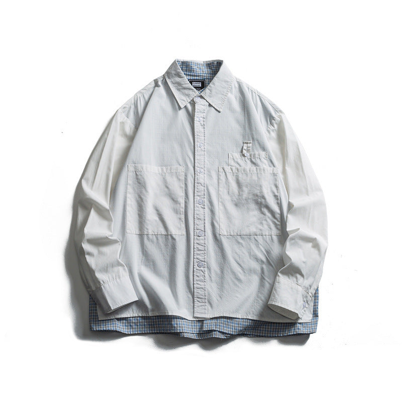 Herren Lagenlook-Overshirt mit aufgesetzten Fronttaschen, lockerer Passform und kariertem Untertritt Nord Taschen