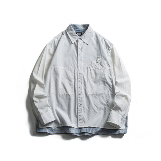 Herren Lagenlook-Overshirt mit aufgesetzten Fronttaschen, lockerer Passform und kariertem Untertritt Nord Taschen