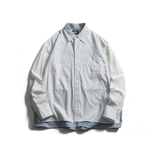 Herren Lagenlook-Overshirt mit aufgesetzten Fronttaschen, lockerer Passform und kariertem Untertritt Nord Taschen