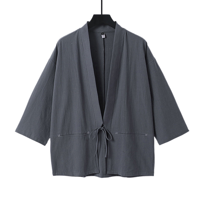 Damen Lockerer Kimono-Cardigan aus Baumwollmix mit Tunnelzug und Hüfttaschen Nord Taschen