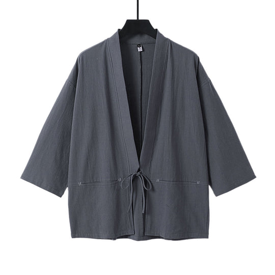 Damen Lockerer Kimono-Cardigan aus Baumwollmix mit Tunnelzug und Hüfttaschen Nord Taschen