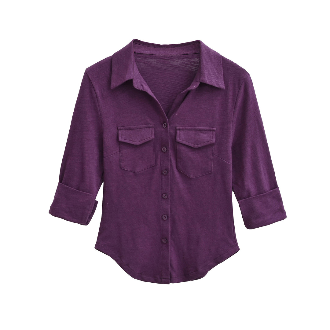 Damen Hemdbluse aus weichem Jersey mit aufgesetzten Brusttaschen und dreiviertelärmeln Nord Taschen