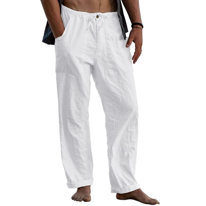 Herren lockere Leinenhose mit Gummibund und aufgesetzten Seitentaschen Nord Taschen