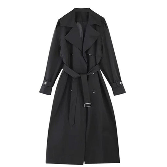 Damen Langer Doppelreihiger Trenchcoat mit Schalkragen, Oversize-Schnitt und verdecktem Taillenband Nord Taschen