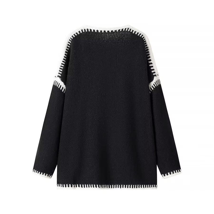 Damen Oversize-Strickjacke mit kontrastierender Häkelkante und überschnittener Schulter Nord Taschen