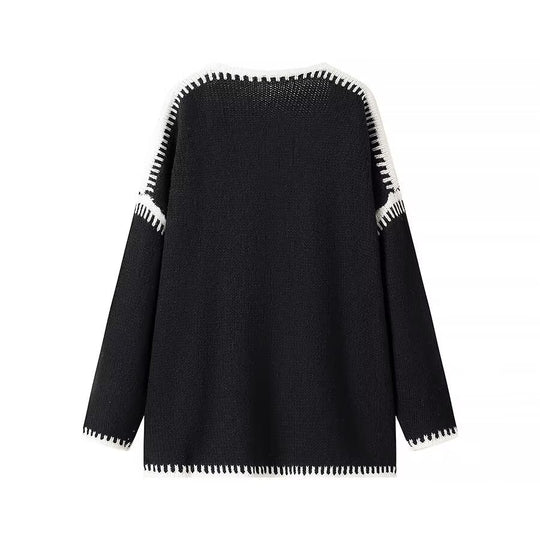 Damen Oversize-Strickjacke mit kontrastierender Häkelkante und überschnittener Schulter Nord Taschen