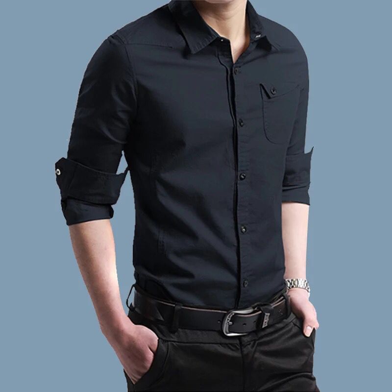 Herren Slim-Fit Baumwollhemd mit Brusttasche und Kontrastknöpfen Nord Taschen
