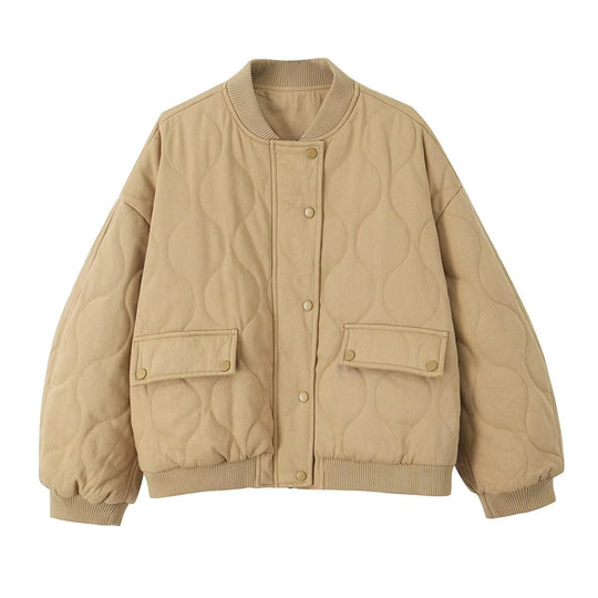 Damen Stepp-Bomberjacke mit Oversize-Silhouette, gerippten Bündchen und Pattentaschen Nord Taschen