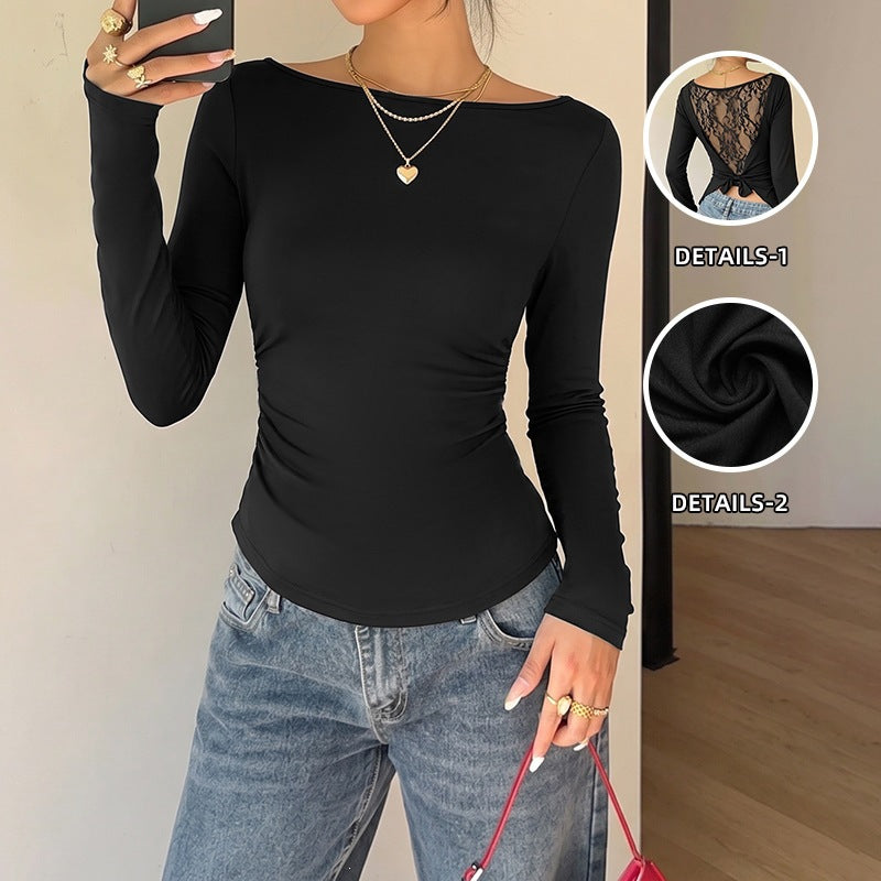 Damen Basic Langarmshirt mit Rundhalsausschnitt Nord Taschen