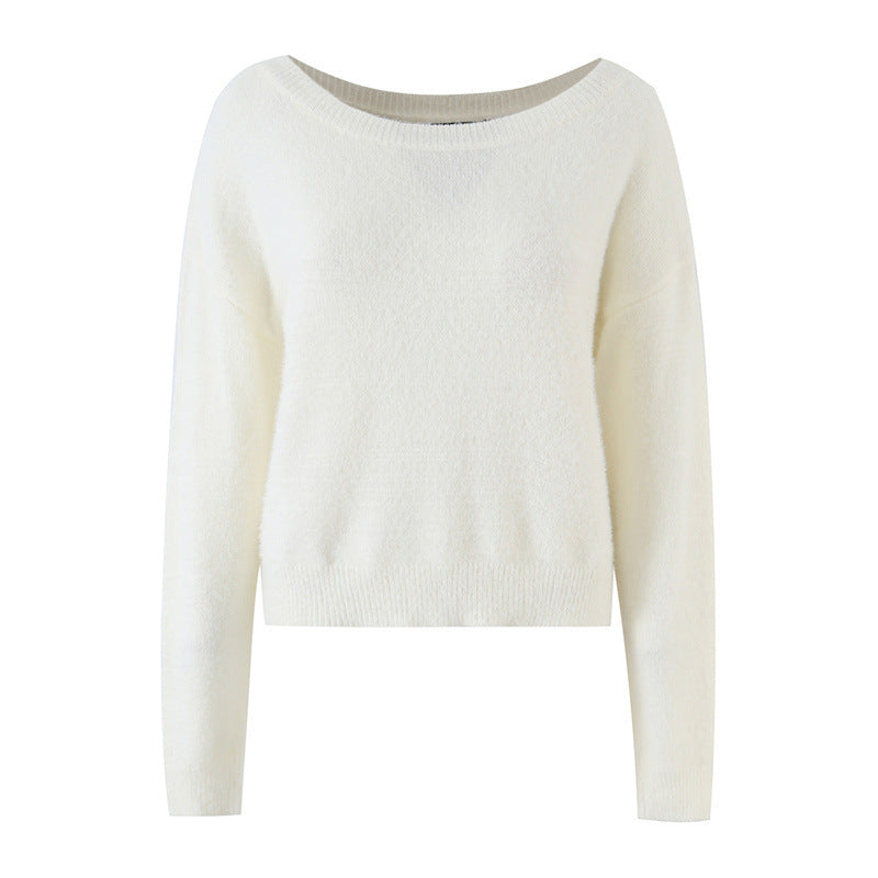 Damen Weicher Cropped-Pullover mit U-Boot-Ausschnitt und Oversize-Schultern Nord Taschen