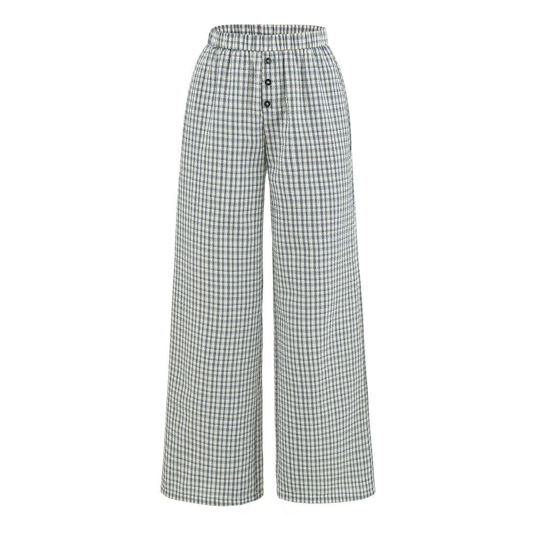 Damen Weite High-Waist Palazzo-Hose mit Gummibund und Knopfblende Nord Taschen
