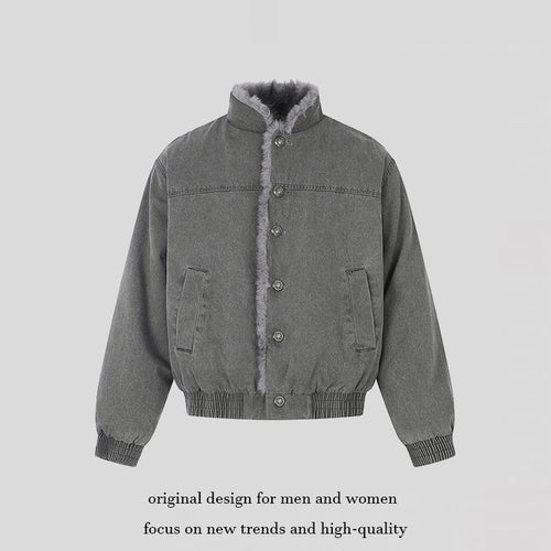 Damen gefütterte Denim-Bomberjacke mit Teddykragen und elastischem Saum Nord Taschen