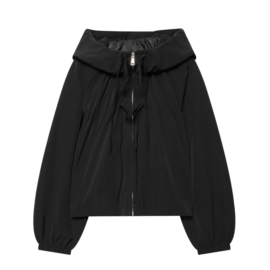 Damen Kapuzen-Cropped-Outdoorjacke mit Tunnelzug und elastischem Saum Nord Taschen