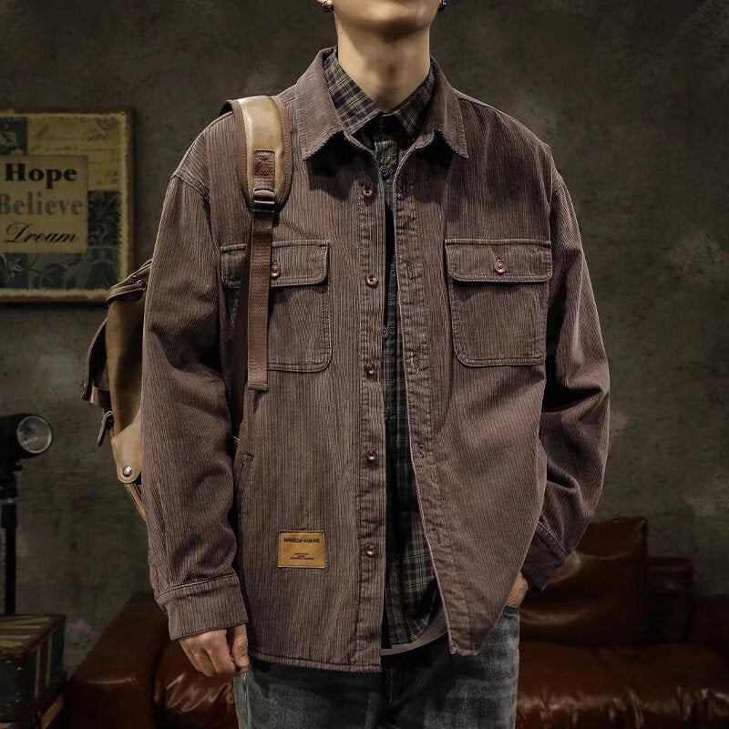 Herren Cord-Überhemdjacke mit aufgesetzten Brusttaschen und entspanntem Oversize-Schnitt Nord Taschen