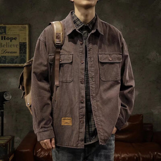 Herren Cord-Überhemdjacke mit aufgesetzten Brusttaschen und entspanntem Oversize-Schnitt Nord Taschen