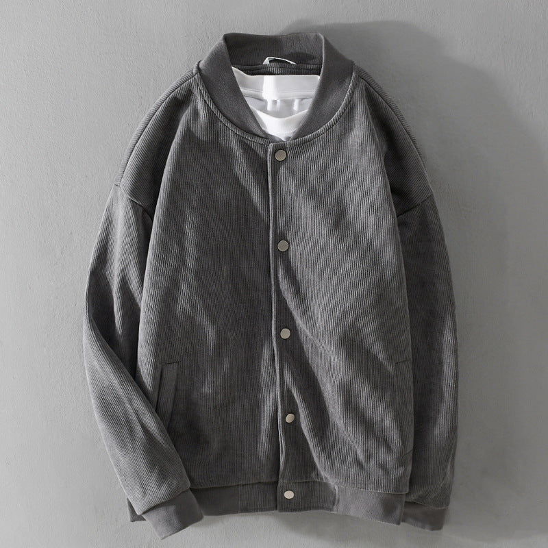 Herren Cord-Collegejacke mit Druckknopfleiste und Rippbündchen Nord Taschen