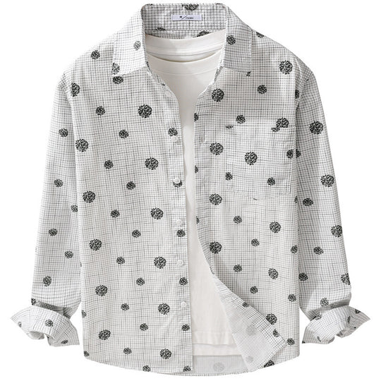 Herren leichtes Langarm-Overshirt im Hemdjacken-Stil mit feinem Karodessin und floralem Allover Nord Taschen
