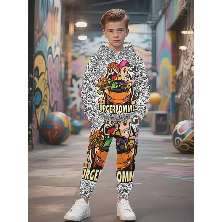 Unisex Kinder Jogginganzug mit Kapuzenpullover und detailreichem Auto-Print Nord Taschen