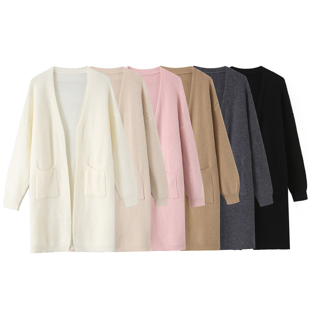 Damen Longline Strickcardigan mit aufgesetzten Taschen Nord Taschen