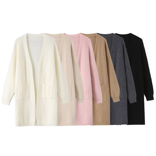 Damen Longline Strickcardigan mit aufgesetzten Taschen Nord Taschen
