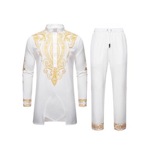 Herren Tunika Anzug mit Stehkragen und ornamentaler Goldapplikation Nord Taschen
