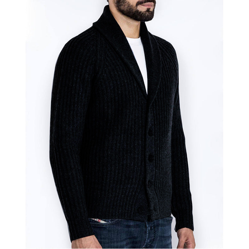 Herren Rippstrick-Cardigan mit Schalkragen und durchgehender Knopfleiste Nord Taschen