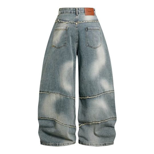 Damen Hochtaillierte weit geschnittene Destroy-Jeans mit Fransen‑Nahtdetails Nord Taschen
