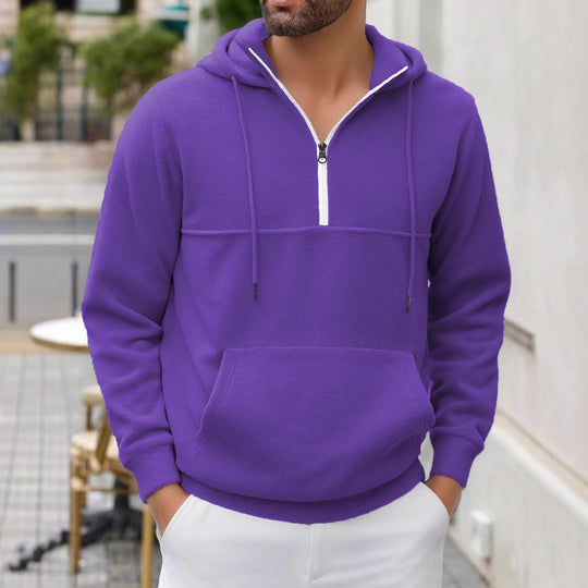 Herren Fleece-Halbzip-Hoodie mit Kängurutasche, halbem Reißverschluss und Kapuze Nord Taschen