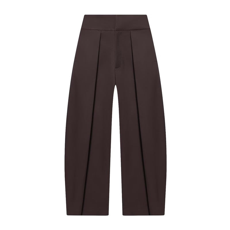 Damen Weite Plissée-Jerseyhose mit hoher Taille und Bügelfalte Nord Taschen