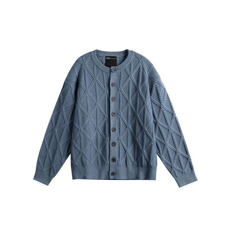 Damen Strickcardigan im Boxy Cut mit strukturierter Rautenmuster, Rundhalsausschnitt und durchgehender Knopfleiste Nord Taschen