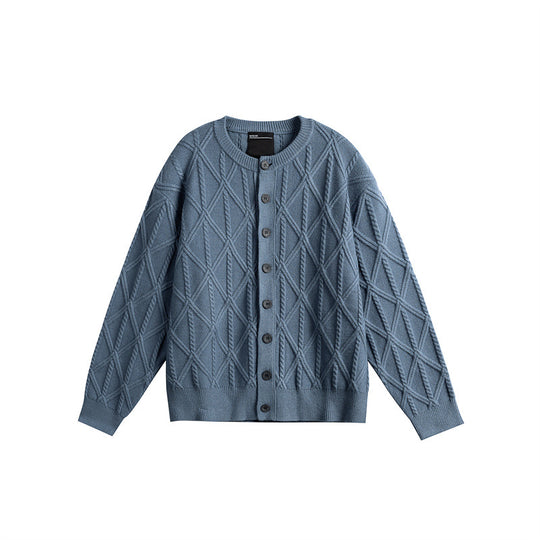 Damen Strickcardigan im Boxy Cut mit strukturierter Rautenmuster, Rundhalsausschnitt und durchgehender Knopfleiste Nord Taschen