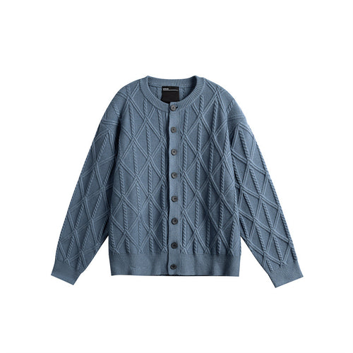Damen Strickcardigan im Boxy Cut mit strukturierter Rautenmuster, Rundhalsausschnitt und durchgehender Knopfleiste Nord Taschen