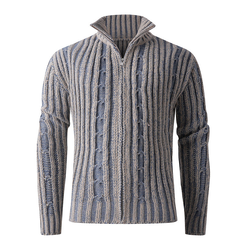 Herren Strickcardigan mit Zopfmuster, Stehkragen und durchgehendem Reißverschluss Nord Taschen