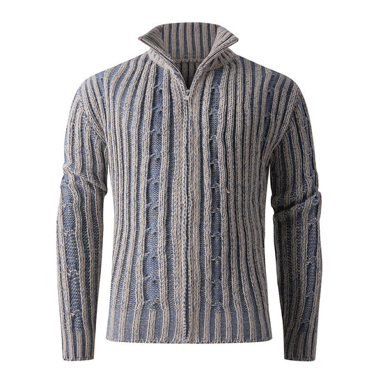 Herren Strickcardigan mit Zopfmuster, Stehkragen und durchgehendem Reißverschluss Nord Taschen