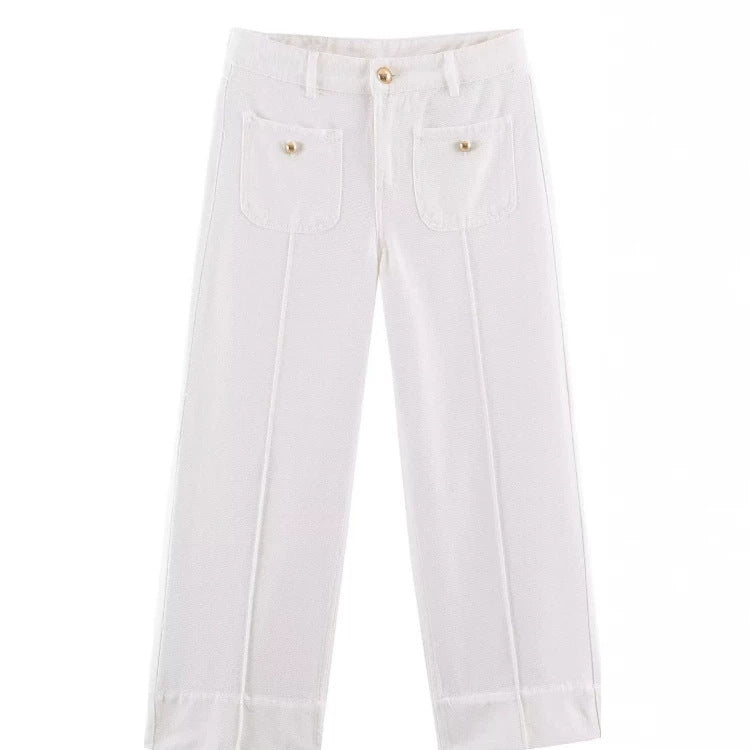 Damen Hochtaillierte Culotte-Hose mit weitem Bein und dekorativem Taillengürtel Nord Taschen