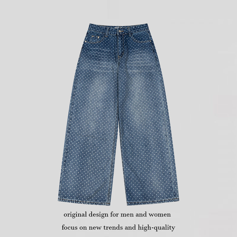 Damen High‑Waist Weite Denim‑Culotte mit Allover‑Punktmuster Nord Taschen
