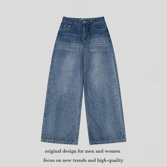 Damen High‑Waist Weite Denim‑Culotte mit Allover‑Punktmuster Nord Taschen