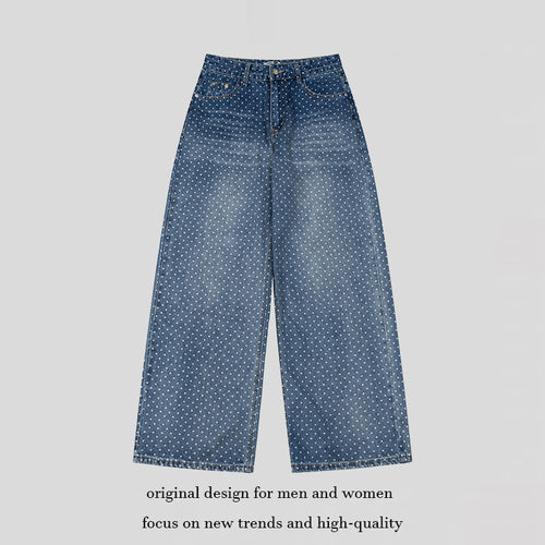 Damen High‑Waist Weite Denim‑Culotte mit Allover‑Punktmuster Nord Taschen