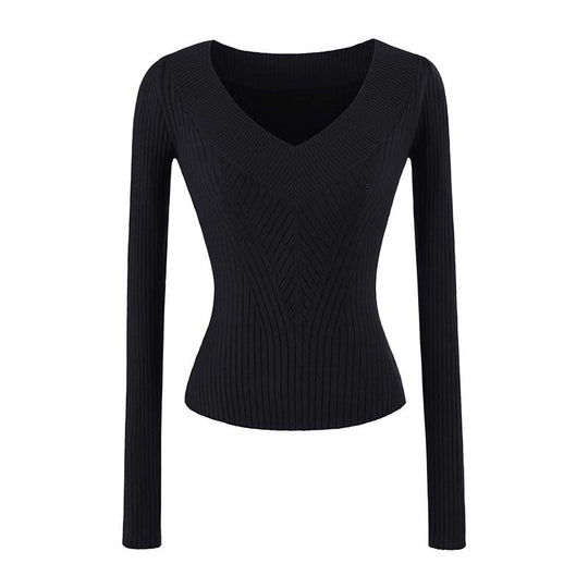Damen Taillierter Rippstrick-Pullover mit V-Ausschnitt und formgebender Struktur Nord Taschen