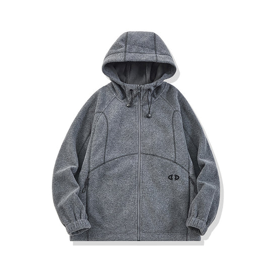 Unisex Oversize Fleece-Kapuzenjacke mit Kontrastnähten und Reißverschlusstaschen Nord Taschen